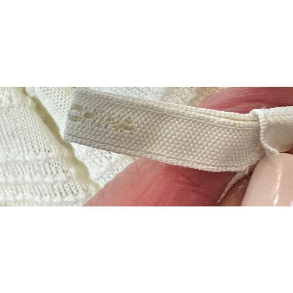 Chloe Knit Sweater Size S Vanilla Ice Ruffle Puff Sleeve MOP Buttons Mock Neck - Picture 14 of 16